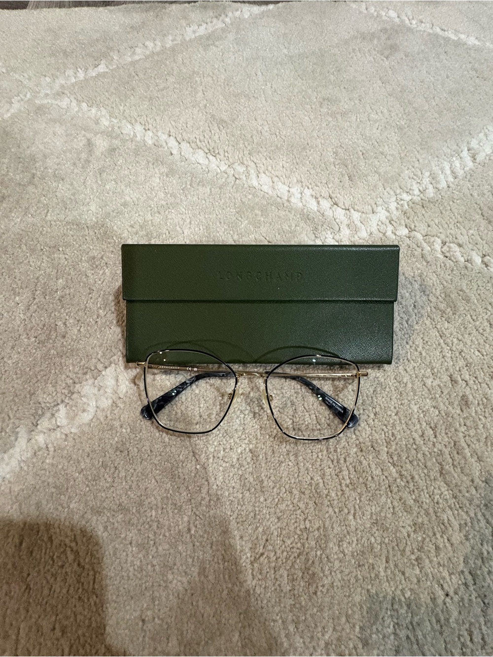 Longchamp Gold Metal Frame Glasses with Green Case